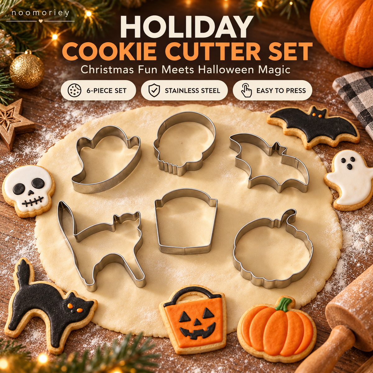6 PCS Christmas & Halloween Stainless Steel Cookie Cutters – DIY Baking Mold Set