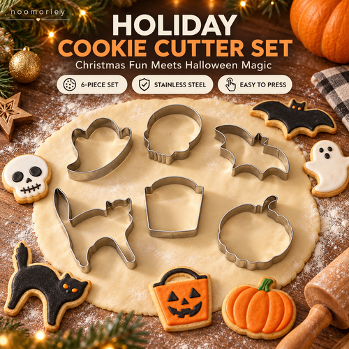 6 PCS Christmas & Halloween Stainless Steel Cookie Cutters – DIY Baking Mold Set