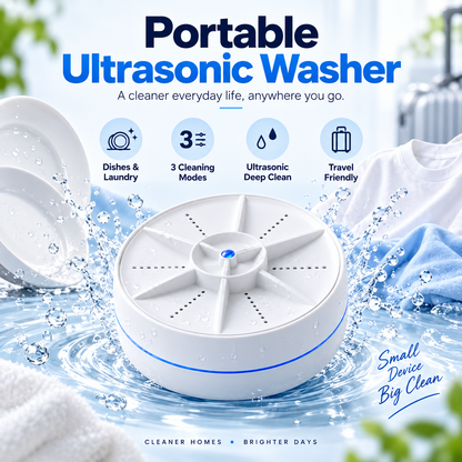 🫧 Portable Ultrasonic Mini Washer💦   – 3-Mode Cleaner for Clothes & Dishes 👕🍽️