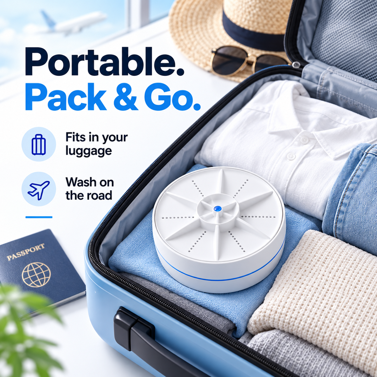 🫧 Portable Ultrasonic Mini Washer💦   – 3-Mode Cleaner for Clothes & Dishes 👕🍽️