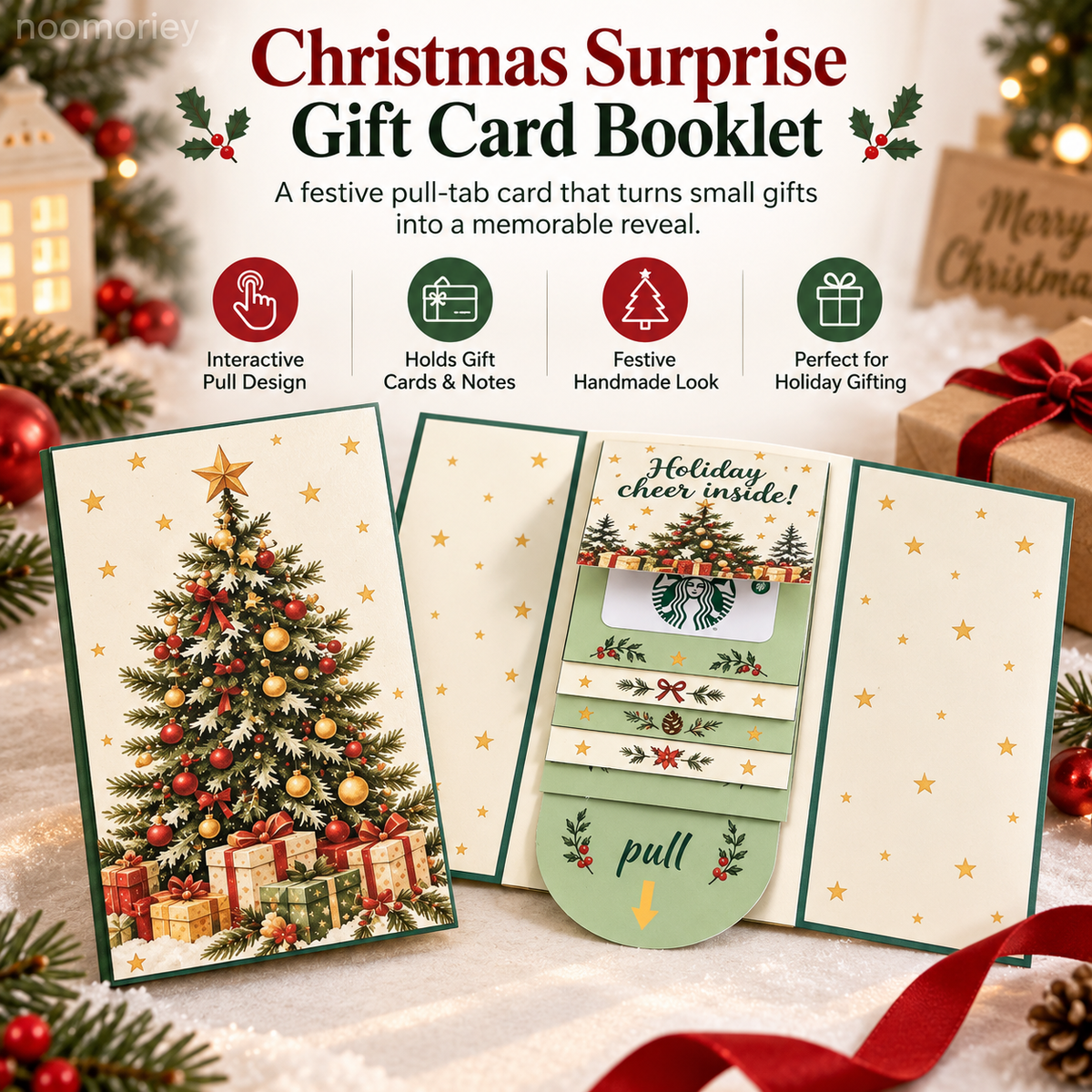 🎄 Christmas Surprise Gift Card Booklet – Interactive Pull-Tab Holiday Gift Holder