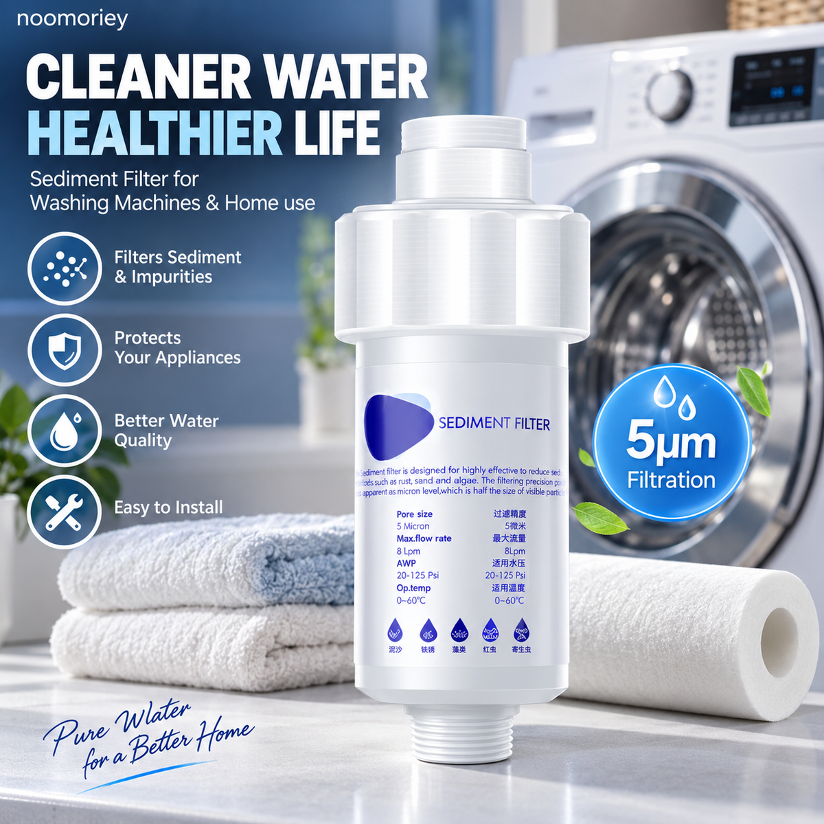 💧 50% OFF 5μm Sediment Water Filter – Cleaner Water For Washing Machine & Home