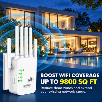 Whole-Home WiFi Extender – Up to 9,800 Sq Ft Coverage with 6 External Antennas