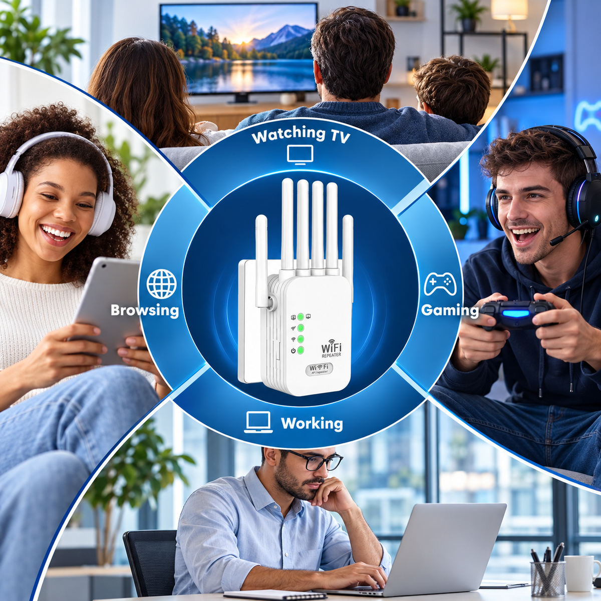 Whole-Home WiFi Extender – Up to 9,800 Sq Ft Coverage with 6 External Antennas