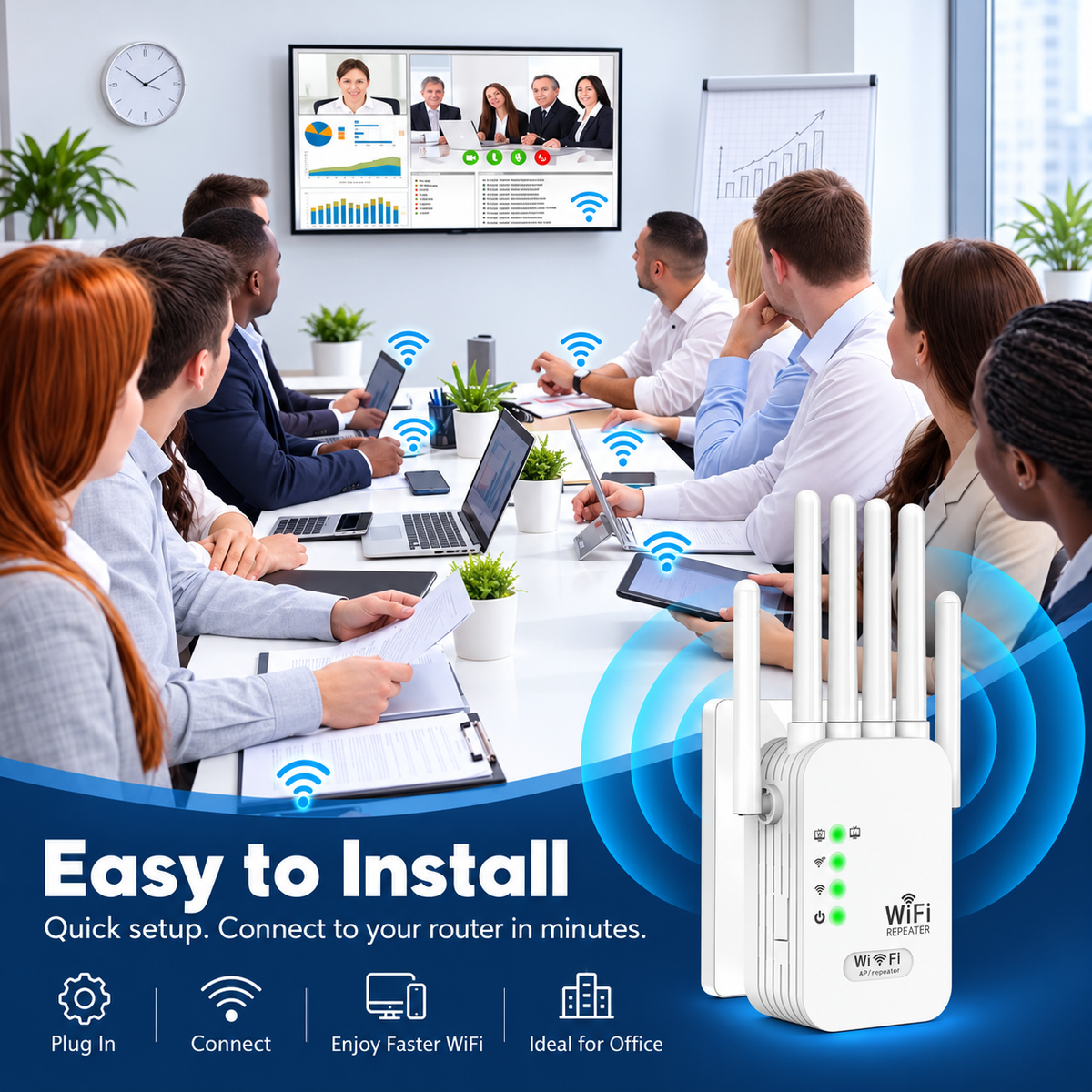 Whole-Home WiFi Extender – Up to 9,800 Sq Ft Coverage with 6 External Antennas