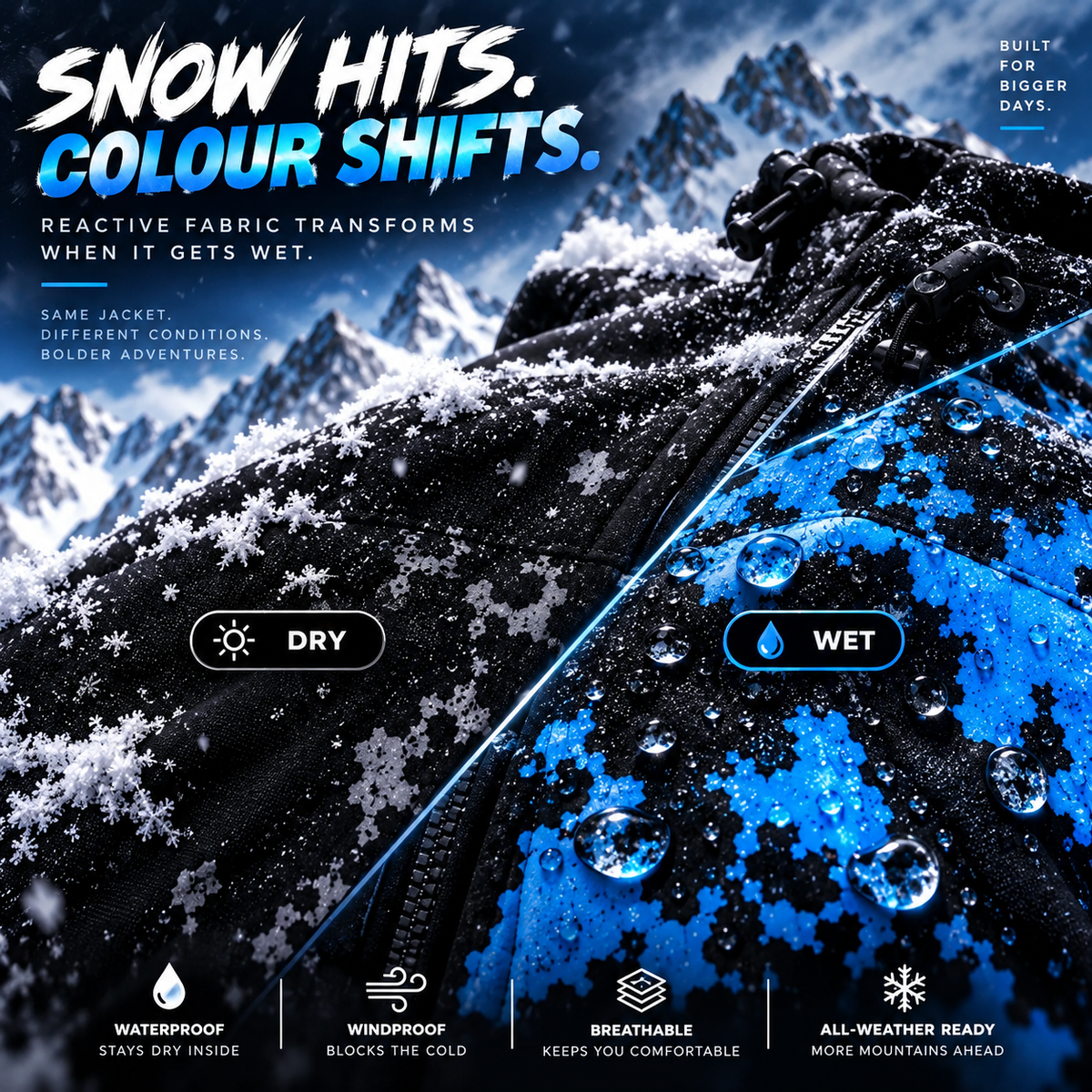 ❄️ Weather-Reactive Snow & Moisture Color-Changing Insulated Winter Ski Jacket 🏂