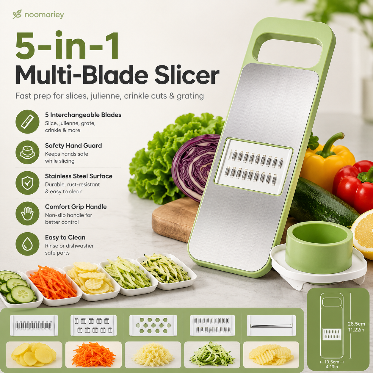 🥕 Adjustable Multi-Shape Vegetable Slicer – Stainless Steel Blades for Julienne, Shredding & Decorative Cuts