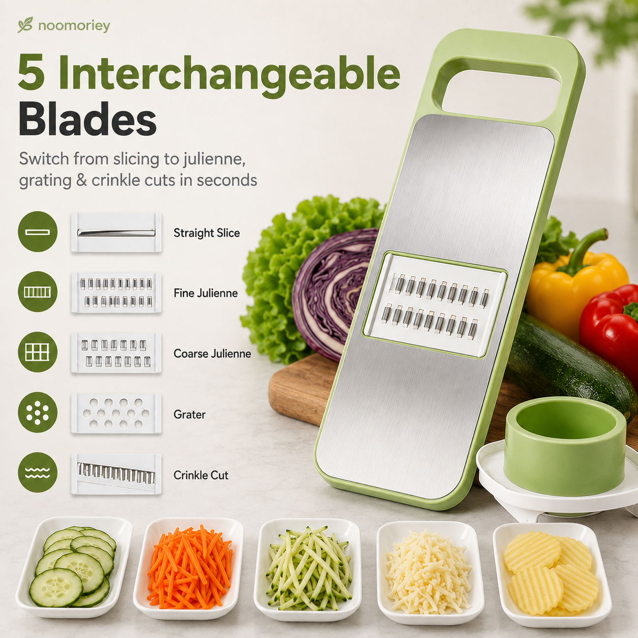 🥕 Adjustable Multi-Shape Vegetable Slicer – Stainless Steel Blades for Julienne, Shredding & Decorative Cuts
