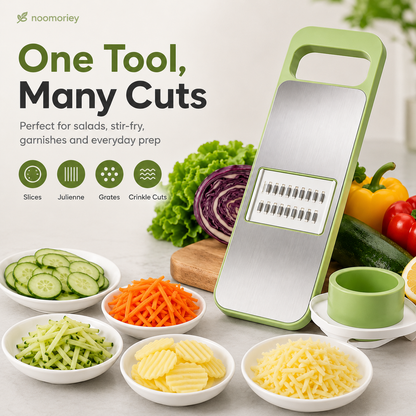 🥕 Adjustable Multi-Shape Vegetable Slicer – Stainless Steel Blades for Julienne, Shredding & Decorative Cuts