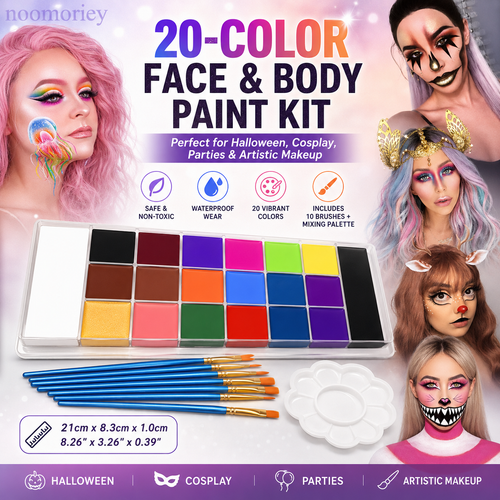 🎃 50% OFF 20-Color Face & Body Paint Kit – Halloween Makeup, Cosplay & Party Art Set