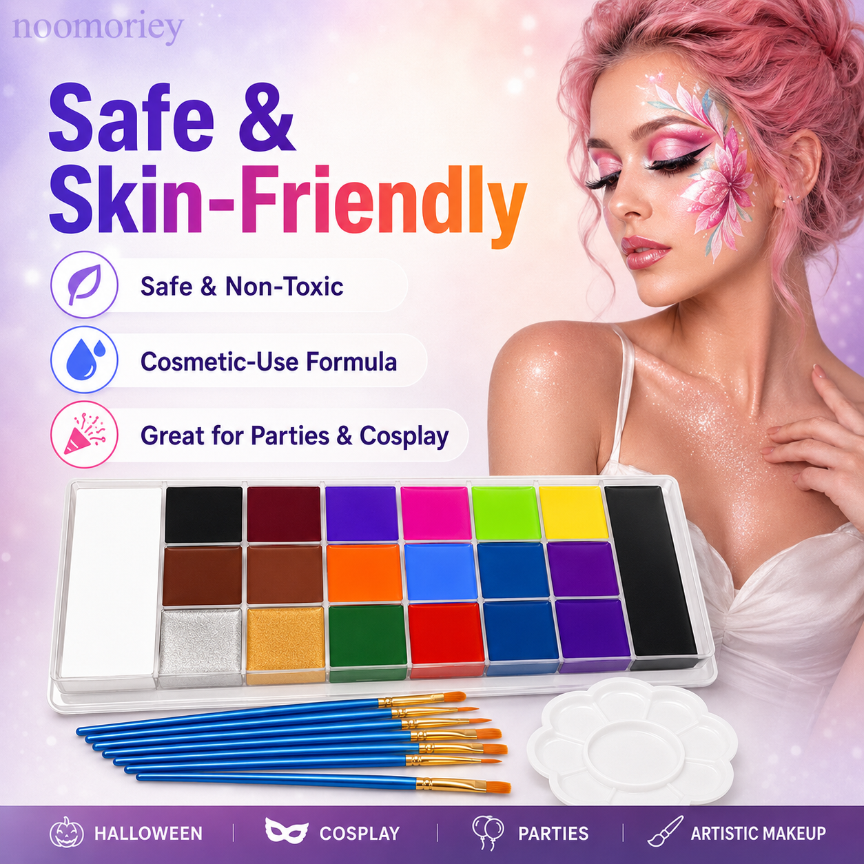 🎃 50% OFF 20-Color Face & Body Paint Kit – Halloween Makeup, Cosplay & Party Art Set