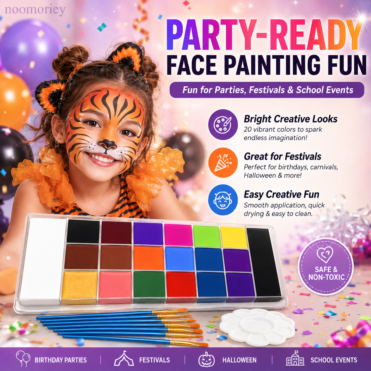 🎃 50% OFF 20-Color Face & Body Paint Kit – Halloween Makeup, Cosplay & Party Art Set