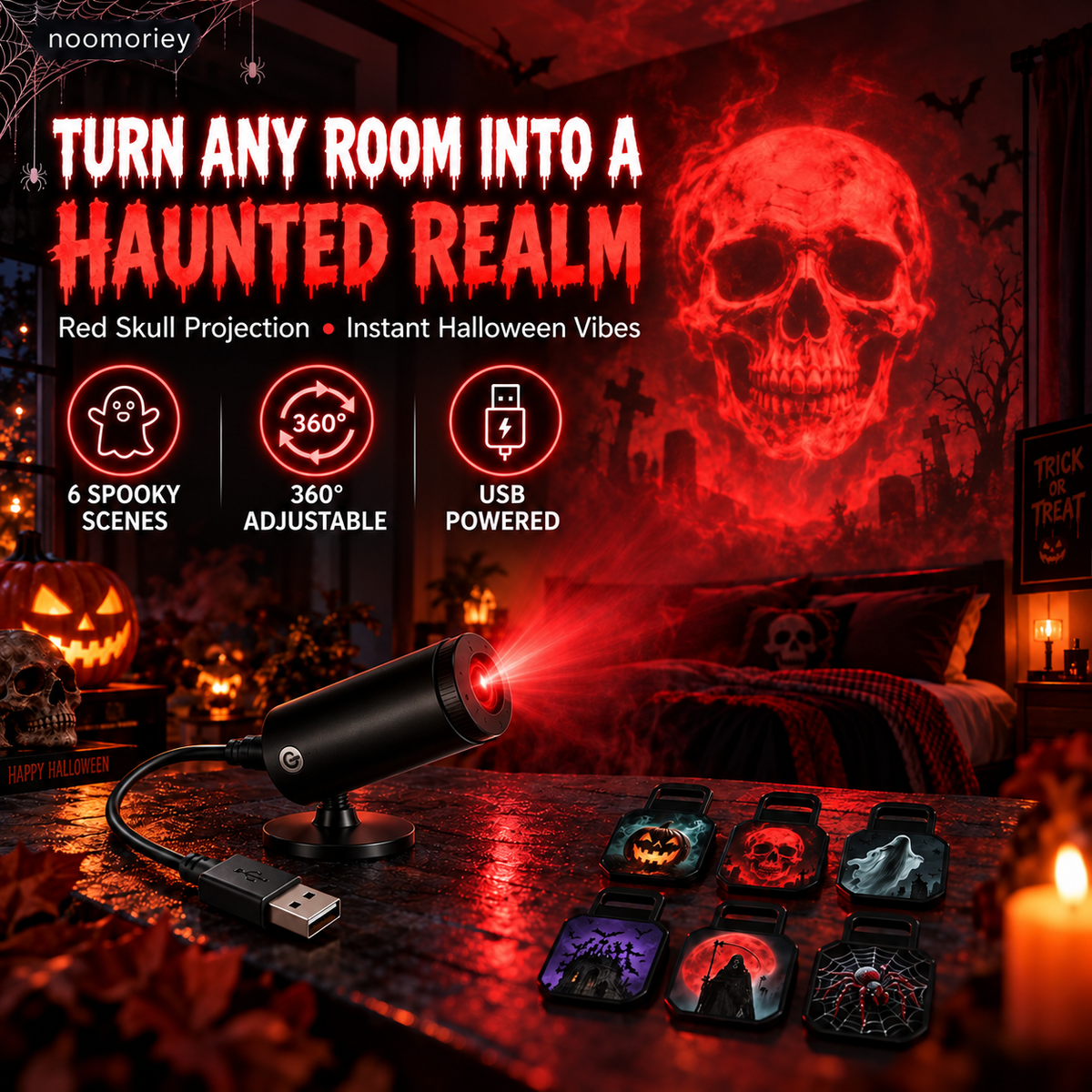 🎃 HD Halloween Scene Projector – 6 Spooky HD Projections, Pick Your Perfect Display