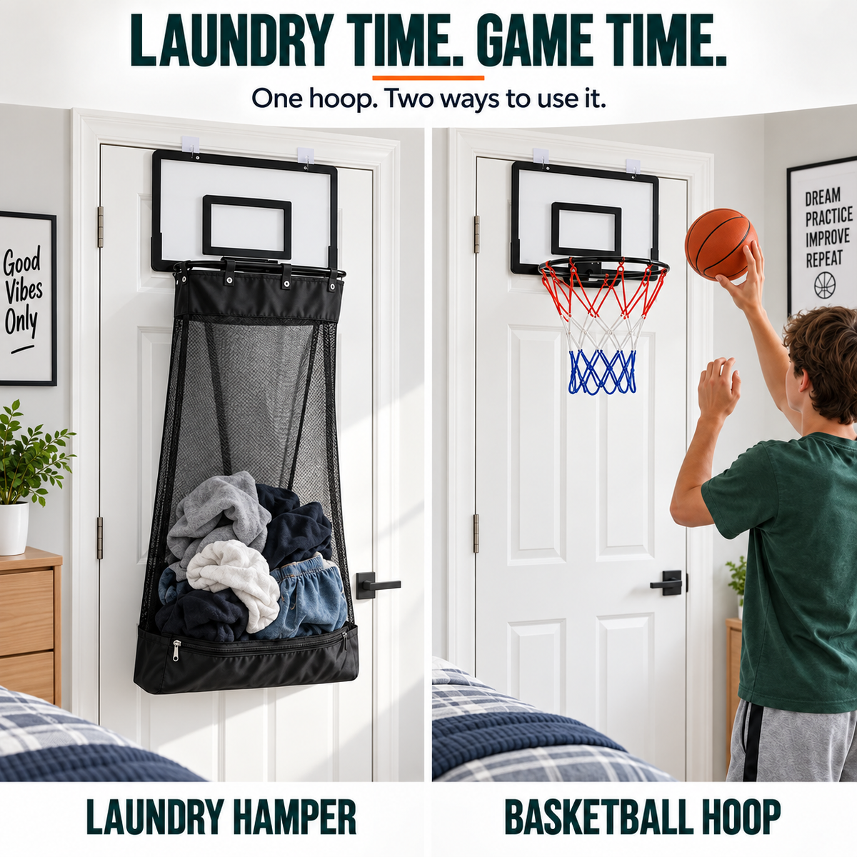 🔥50% OFF🏀 2-in-1 Basketball Hoop Laundry Hamper