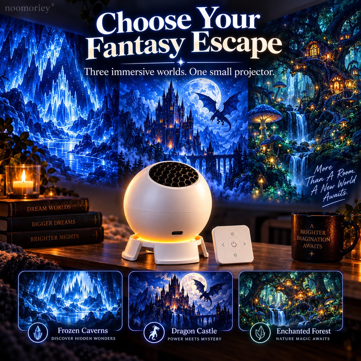 🐉 Dark Fantasy Dragon Room Projector – Immersive Castle, Forest & Frozen World Light ✨