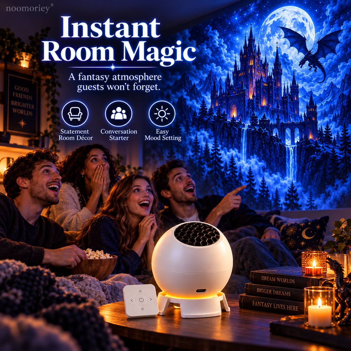 🐉 Dark Fantasy Dragon Room Projector – ✨Immersive Castle, Forest & Frozen World Light