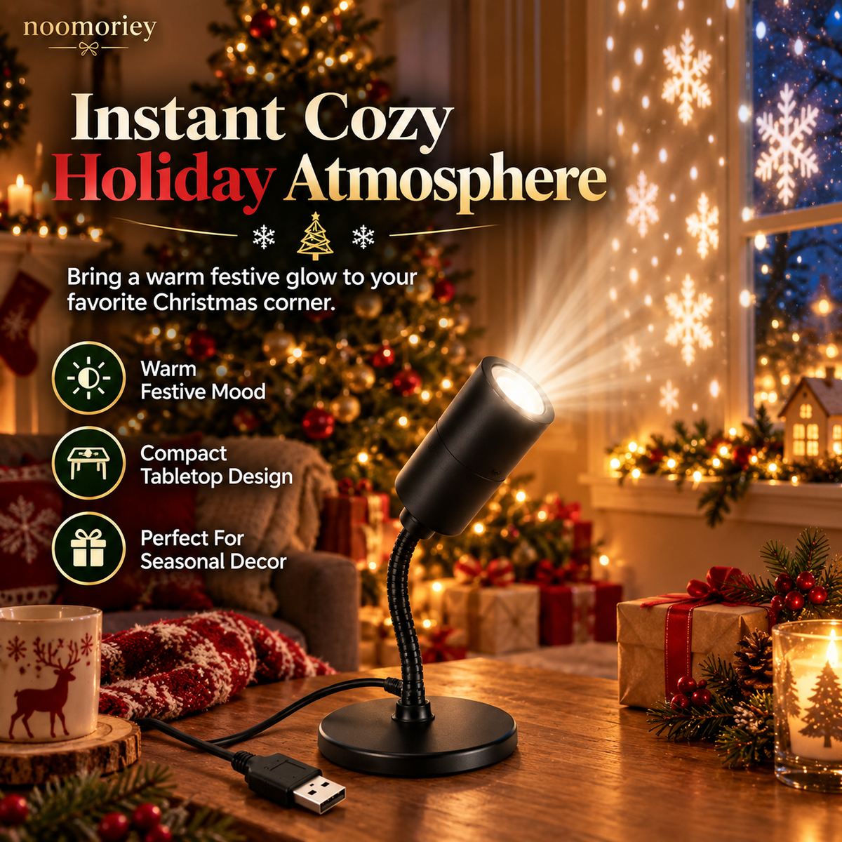 🎄 Christmas Window Projector Light – USB-Powered Flexible Holiday Snowman Display
