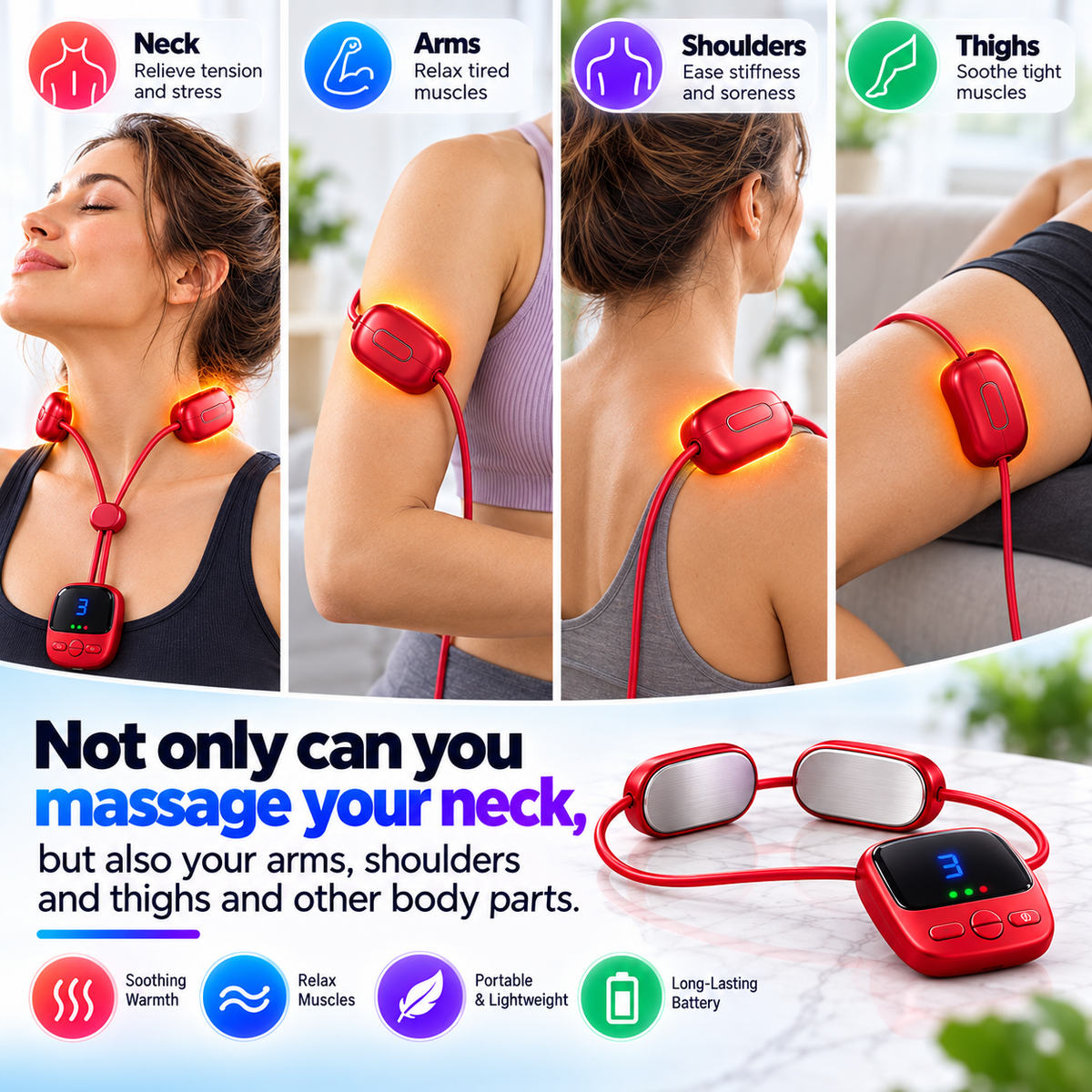 🔥Mini Necklace-Style Neck Massager — 4 Modes, 9 Intensity Levels, 3 Heat Settings, Smart Dual-Pulse Pendant Design!!!💆‍♀️✨