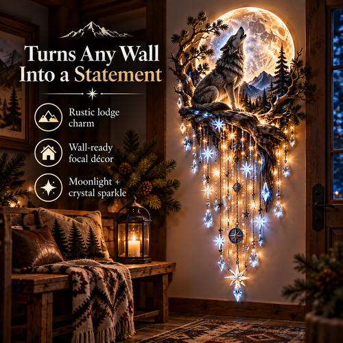 ⏳ Last Day 50% OFF-🐺🌕 Wolf Howling Moon Starfall Wall Light – Bring the Wild Home