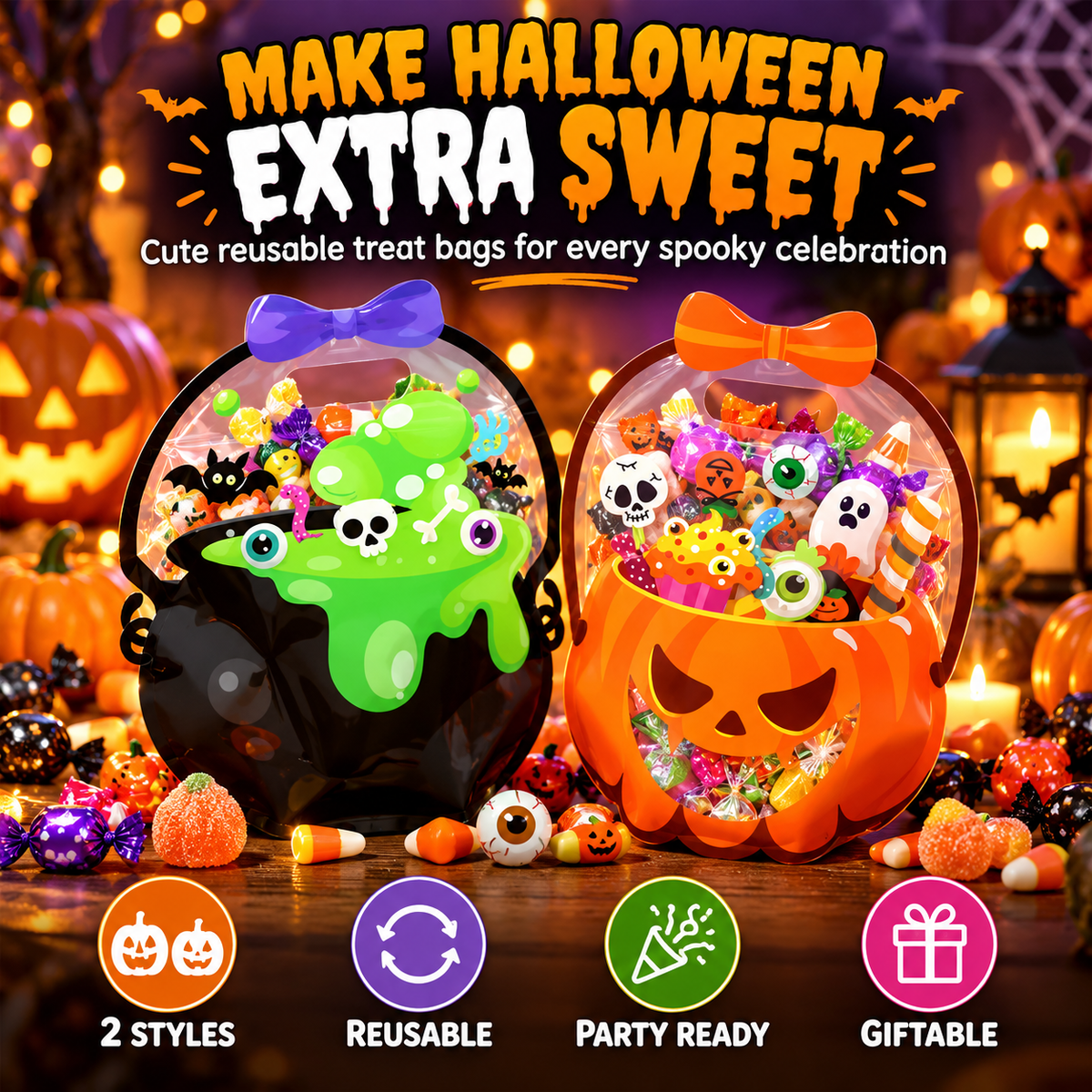 🎃 50% OFF Today! Halloween Goodie Bags for Treats, Candy & Party Favors