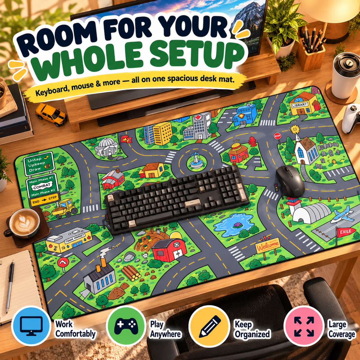 🚗 Nostalgic City Road Desk Mat – Fun Mouse Pad for Work, Gaming & Play