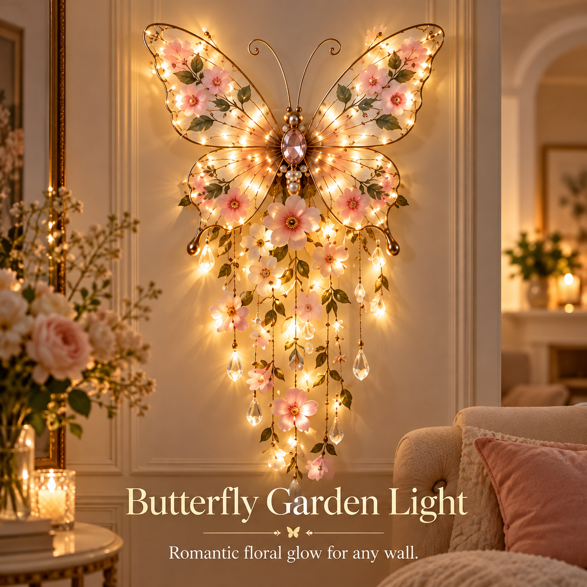🦋 Butterfly Garden Light ✨ Romantic Floral Glow Wall Decor Gift