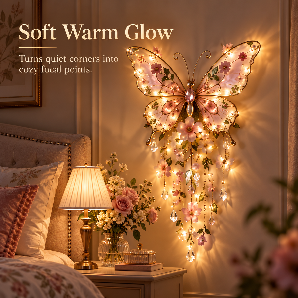 🦋 Butterfly Garden Light ✨ Romantic Floral Glow Wall Decor Gift