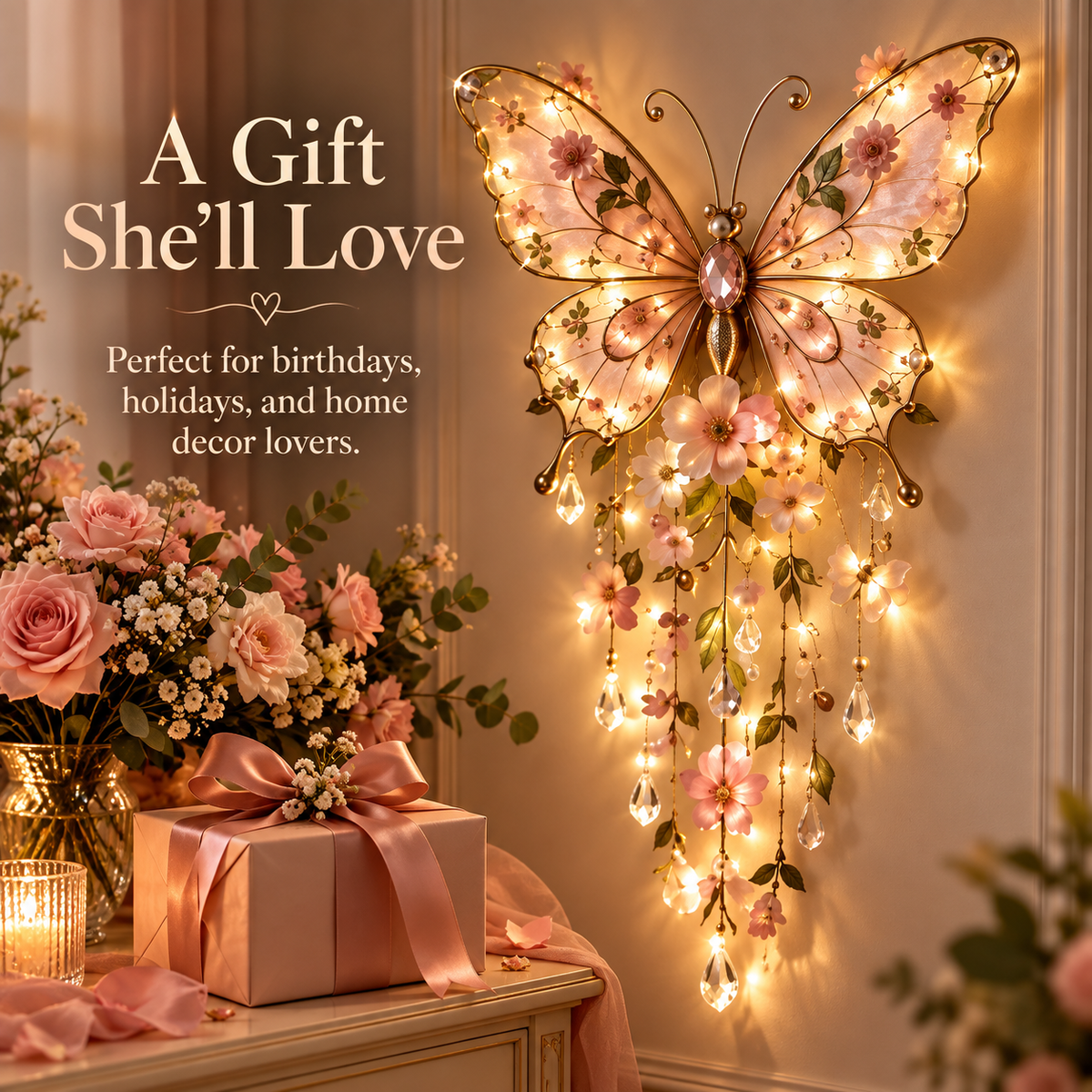 🦋 Butterfly Garden Light ✨ Romantic Floral Glow Wall Decor Gift