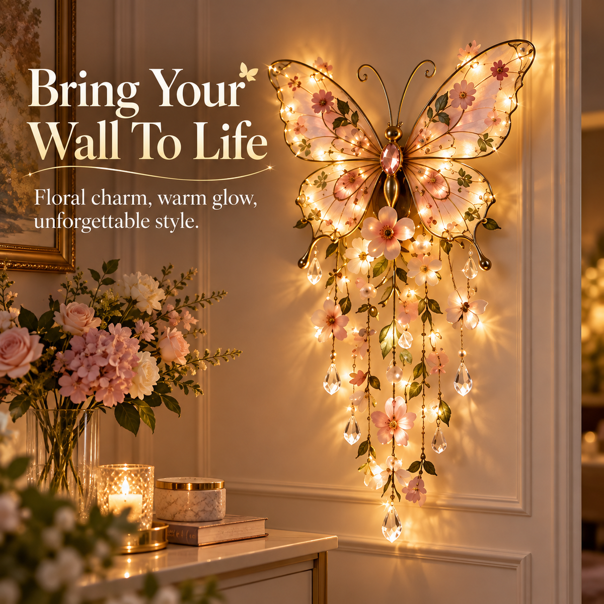 🦋 Butterfly Garden Light ✨ Romantic Floral Glow Wall Decor Gift