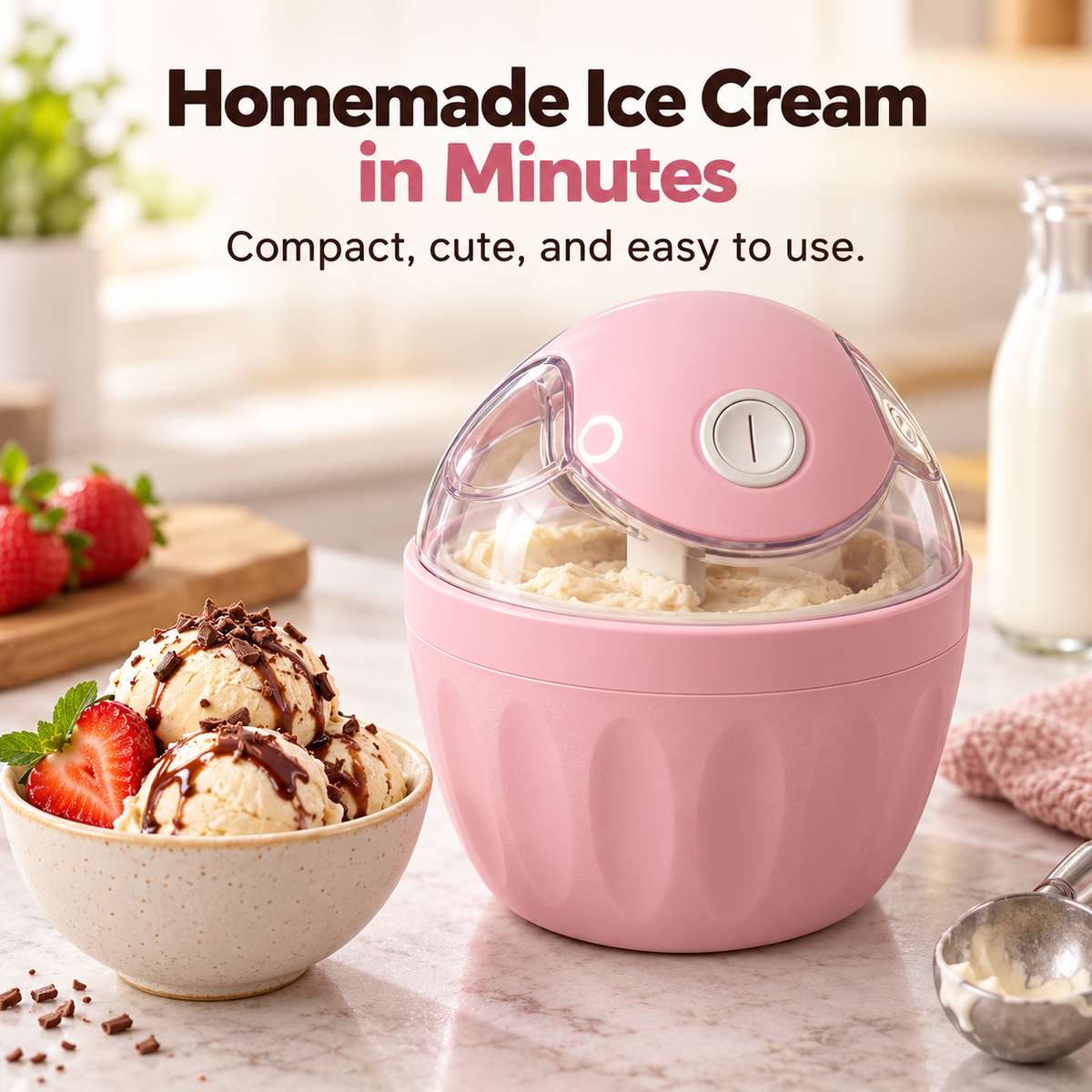 🍦 Mini Homemade Ice Cream Maker ✨ One-Touch Dessert Night Essential
