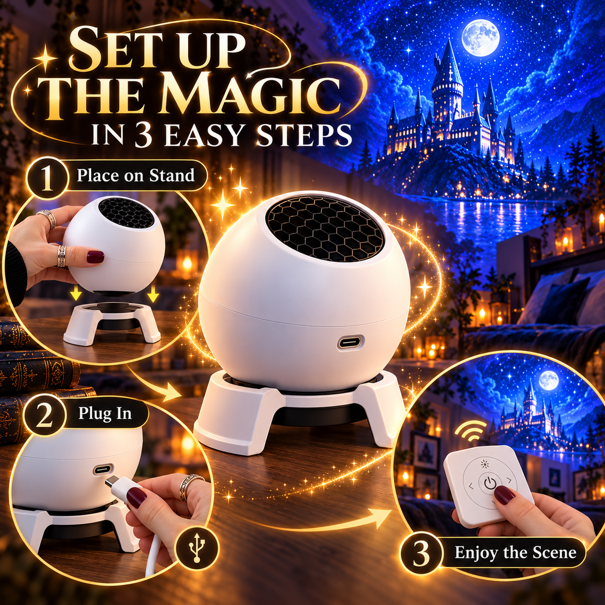 ✨ Magical Castle Projection Night Light 🌙 Fantasy Room Glow Gift