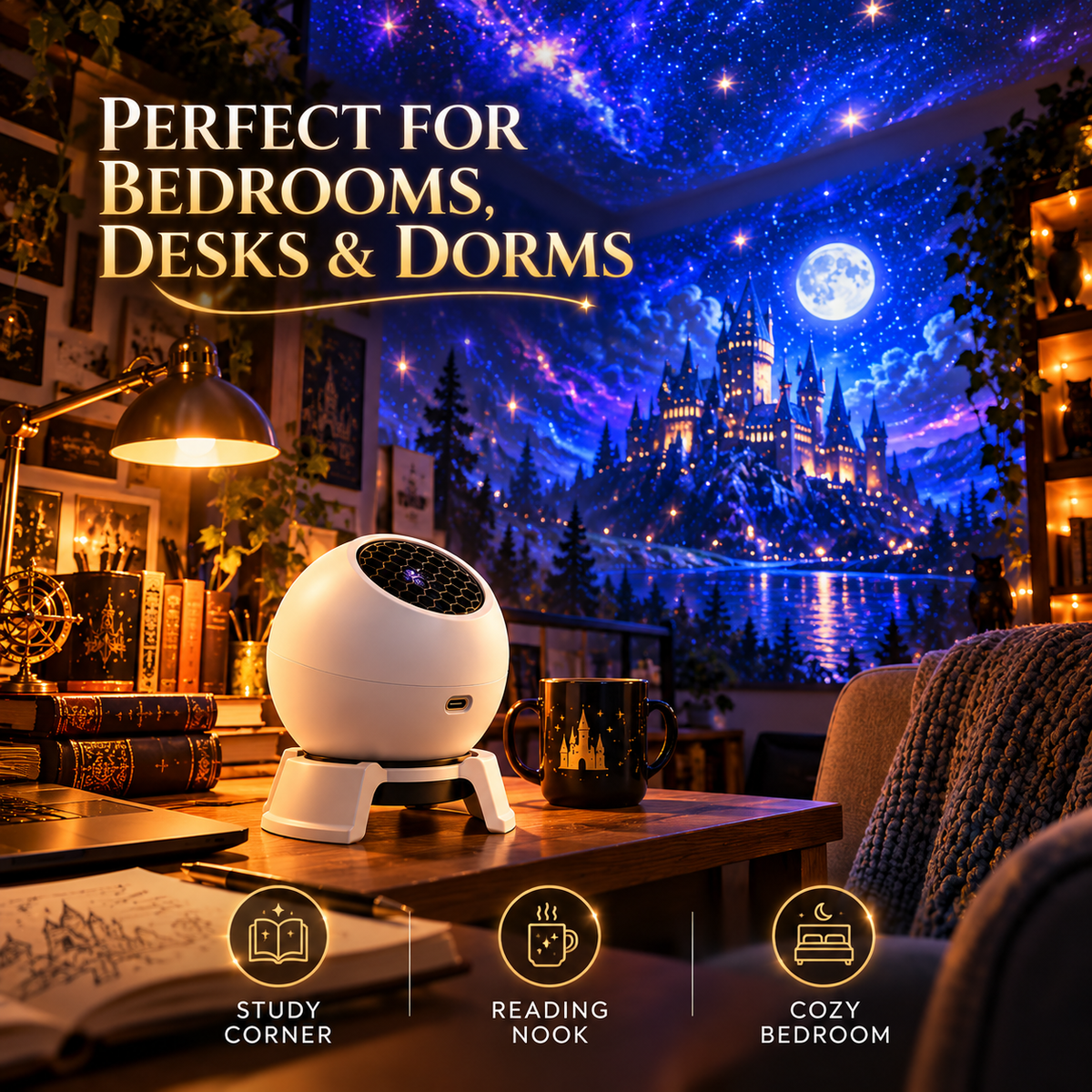 ✨ Magical Castle Projection Night Light 🌙 Fantasy Room Glow Gift
