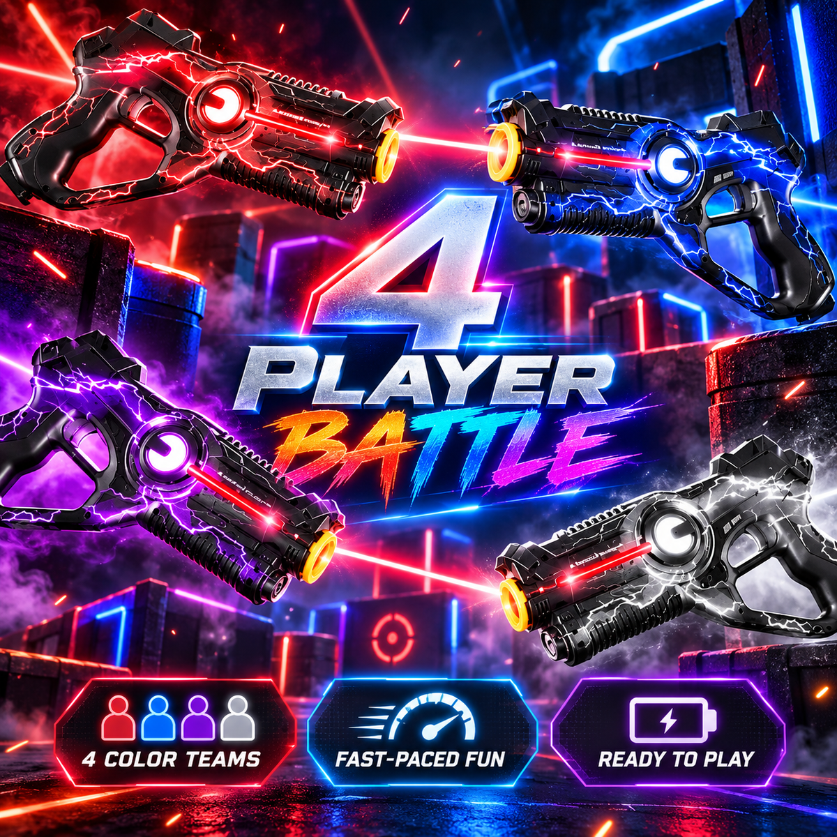 🔥 50% OFF Rechargeable Laser Tag Set 🚀 4 Player Battle Game For Family & Friends Indoor Fun