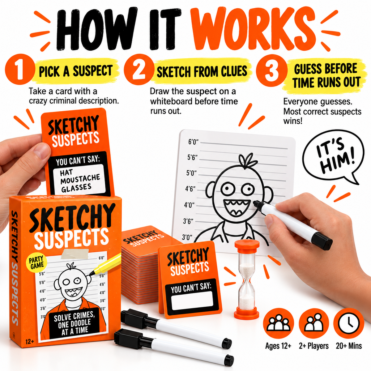 🔥 50% OFF Sketchy Suspects Drawing Party Game 🎨 Hilarious Guessing Game For Family & Friends Night