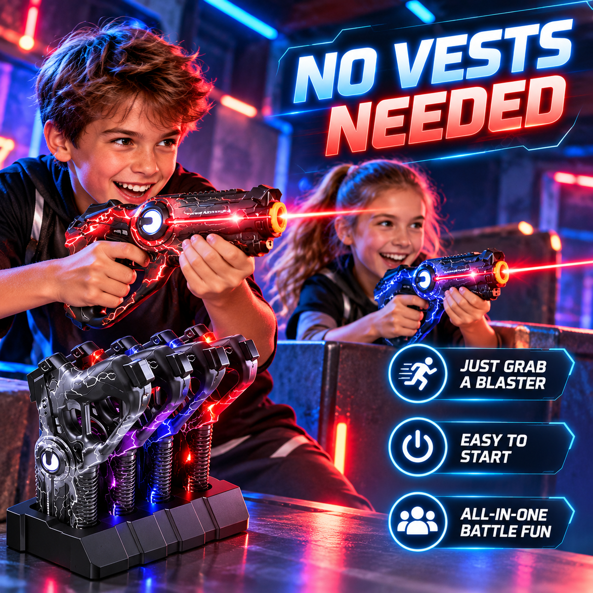 🔥 50% OFF Rechargeable Laser Tag Set 🚀 4 Player Battle Game For Family & Friends Indoor Fun