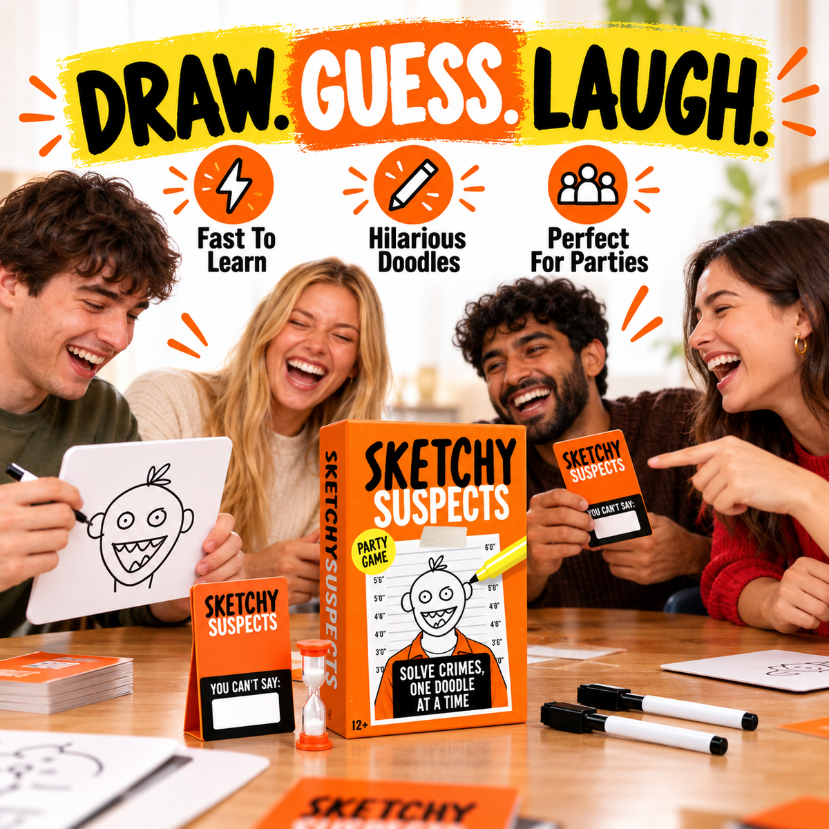 🔥 50% OFF Sketchy Suspects Drawing Party Game 🎨 Hilarious Guessing Game For Family & Friends Night