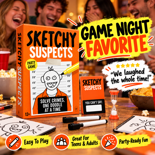 🔥 50% OFF Sketchy Suspects Drawing Party Game 🎨 Hilarious Guessing Game For Family & Friends Night