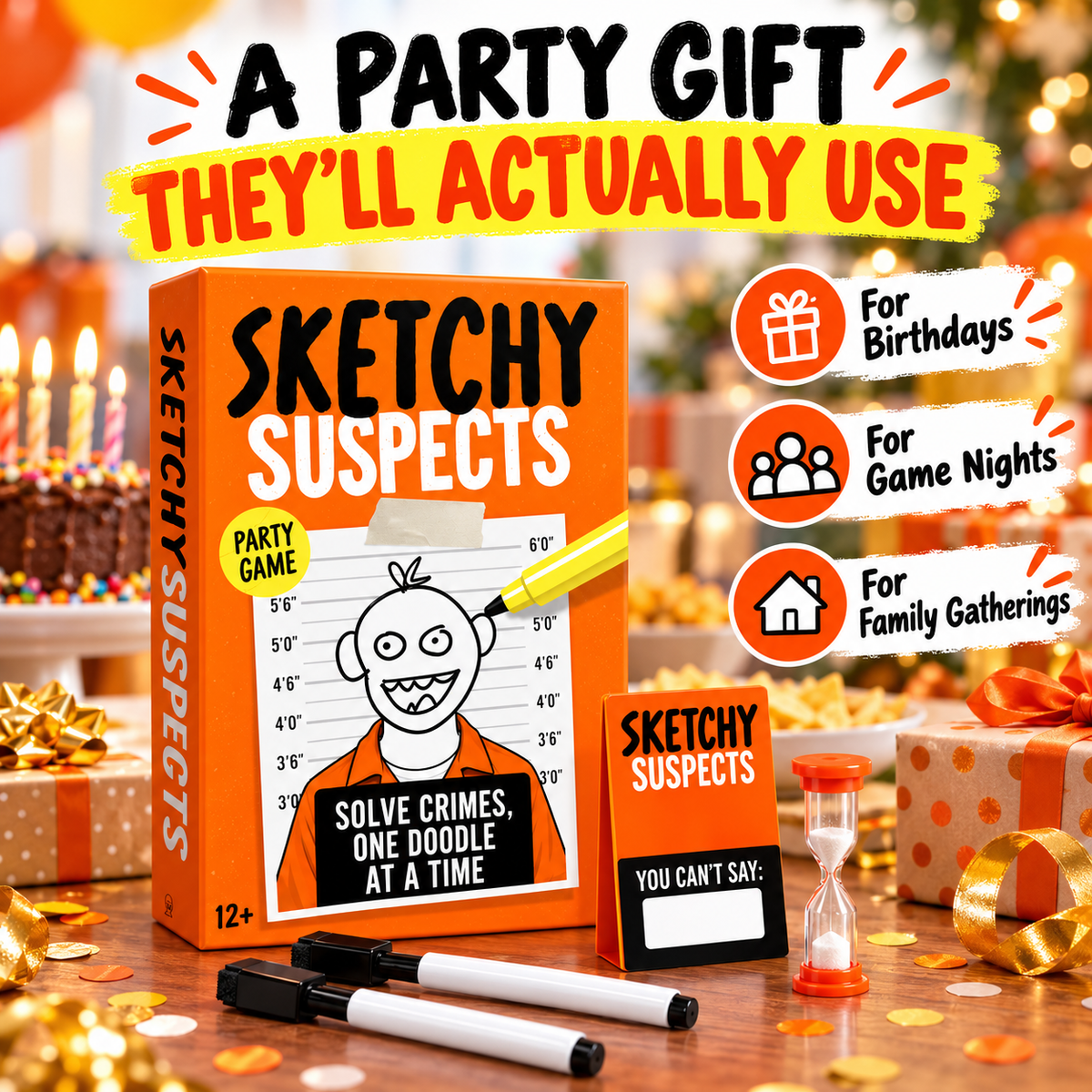 🔥 50% OFF Sketchy Suspects Drawing Party Game 🎨 Hilarious Guessing Game For Family & Friends Night