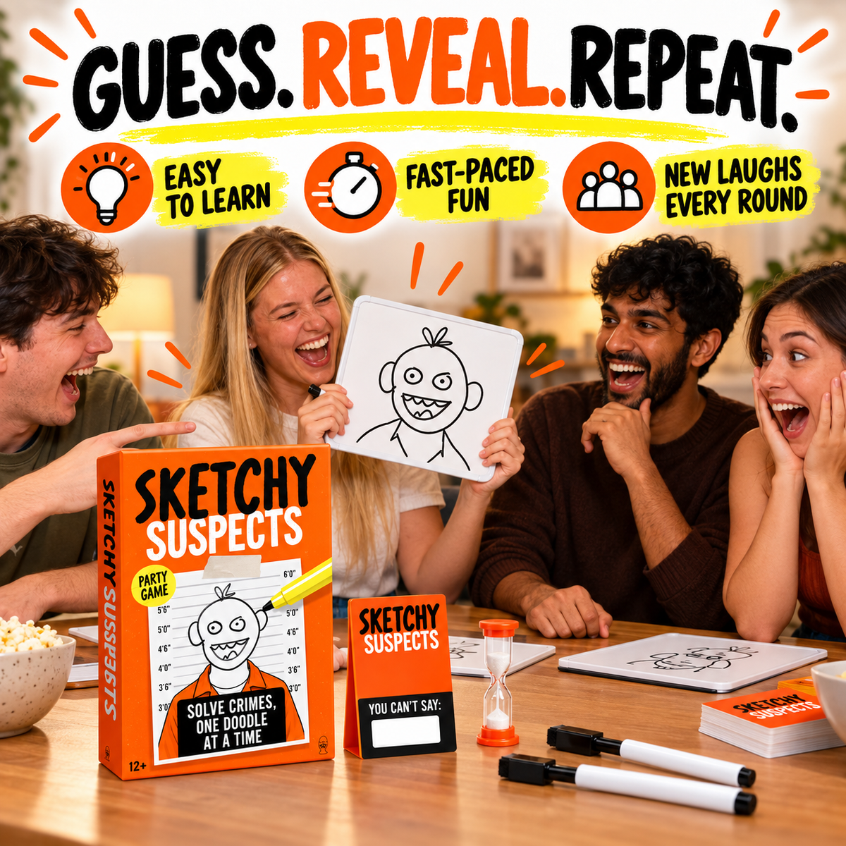 🔥 50% OFF Sketchy Suspects Drawing Party Game 🎨 Hilarious Guessing Game For Family & Friends Night