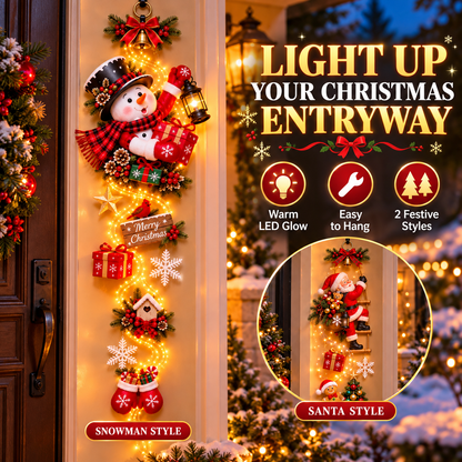 🎄 Light-Up Christmas Entryway Decor ✨ Snowman & Santa Hanging Door Light