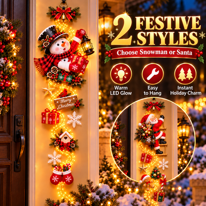 🎄 Light-Up Christmas Entryway Decor ✨ Snowman & Santa Hanging Door Light