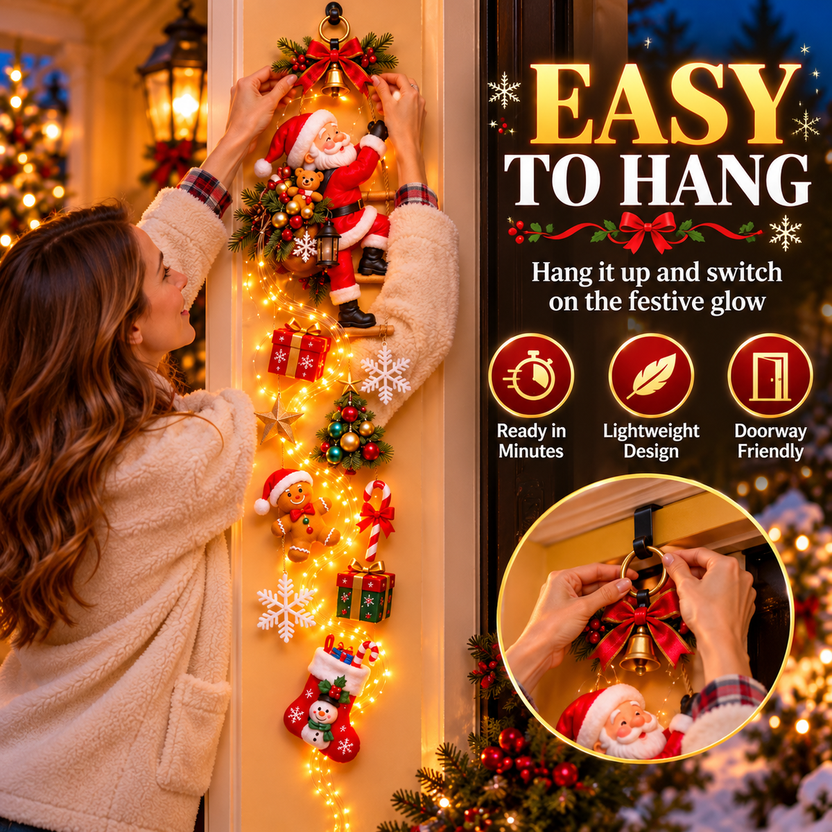 🎄 Light-Up Christmas Entryway Decor ✨ Snowman & Santa Hanging Door Light