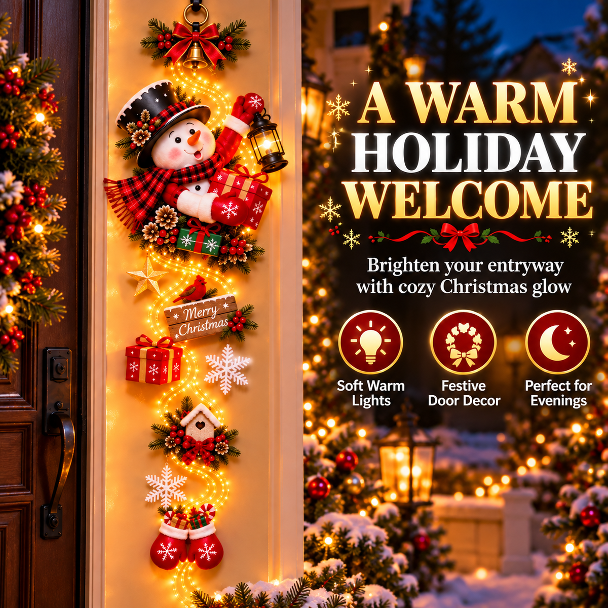 🎄 Light-Up Christmas Entryway Decor ✨ Snowman & Santa Hanging Door Light