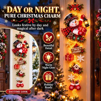 🎄 Light-Up Christmas Entryway Decor ✨ Snowman & Santa Hanging Door Light