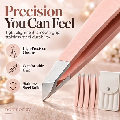4-Piece Stainless Steel Beauty Tweezers Set – Flat-Tip Eyebrow, Hair Removal & False Lash Tools