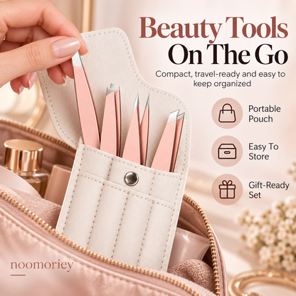 4-Piece Stainless Steel Beauty Tweezers Set – Flat-Tip Eyebrow, Hair Removal & False Lash Tools