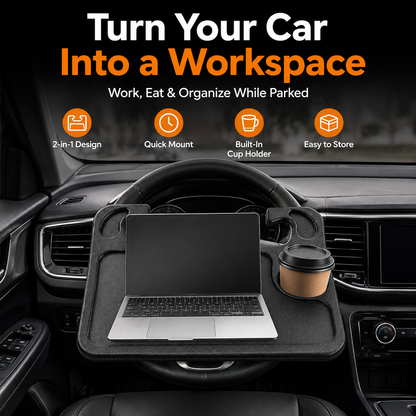🔥 50% OFF 2-in-1 Steering Wheel Tray 🚗 Work, Eat & Stay Organized On the Go