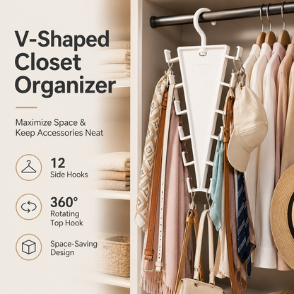 🔥 Last Day 50% OFF 12-Hook V-Shaped Closet Organizer ✨ Save Space & Organize More