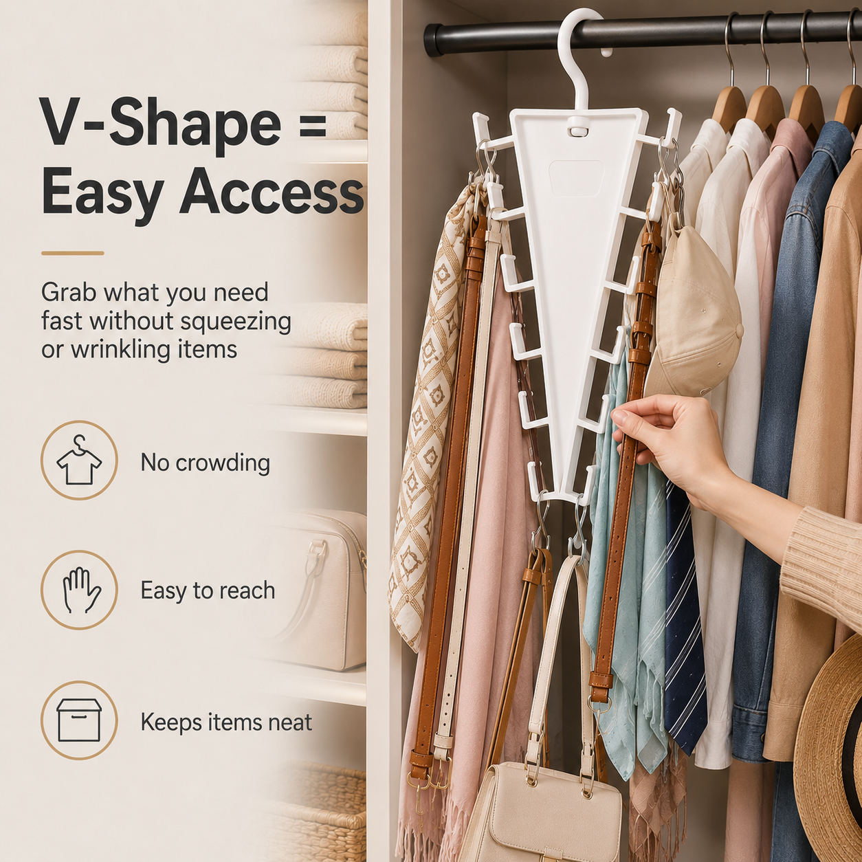🔥 Last Day 50% OFF 12-Hook V-Shaped Closet Organizer ✨ Save Space & Organize More