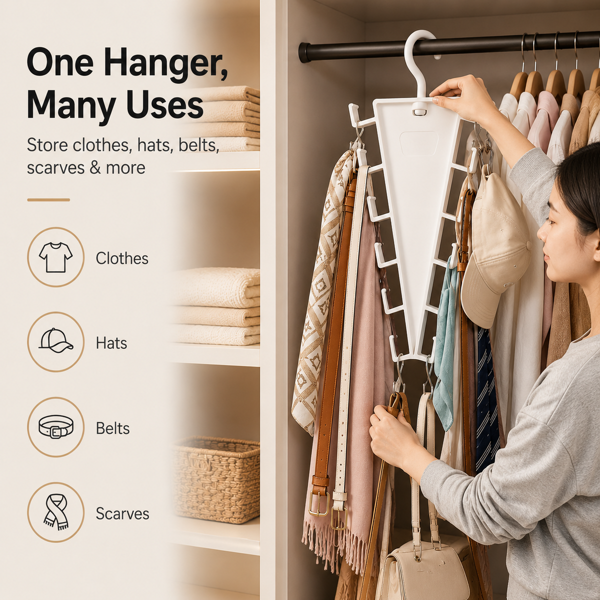 🔥 Last Day 50% OFF 12-Hook V-Shaped Closet Organizer ✨ Save Space & Organize More